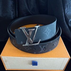 Louis Vuitton Black Monogram Leather LV Buckle Belt 40”